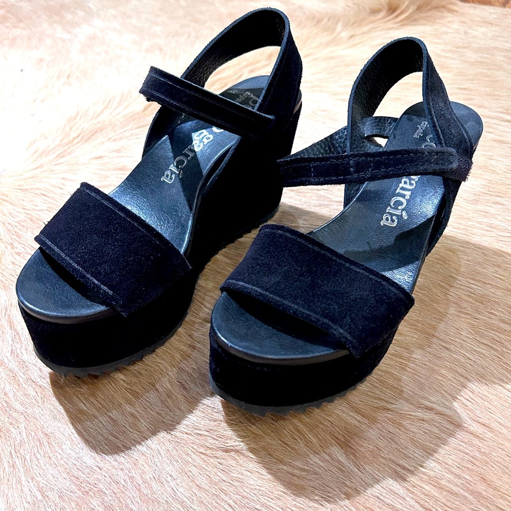 Pedro Garcia Black Suede Wedge Sandal 36.5